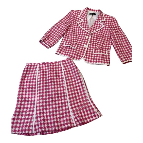 Isabel & Nina Pink White Tweed Blazer Skirt Set Coquette Chic Women’s size 8 - Picture 3 of 17